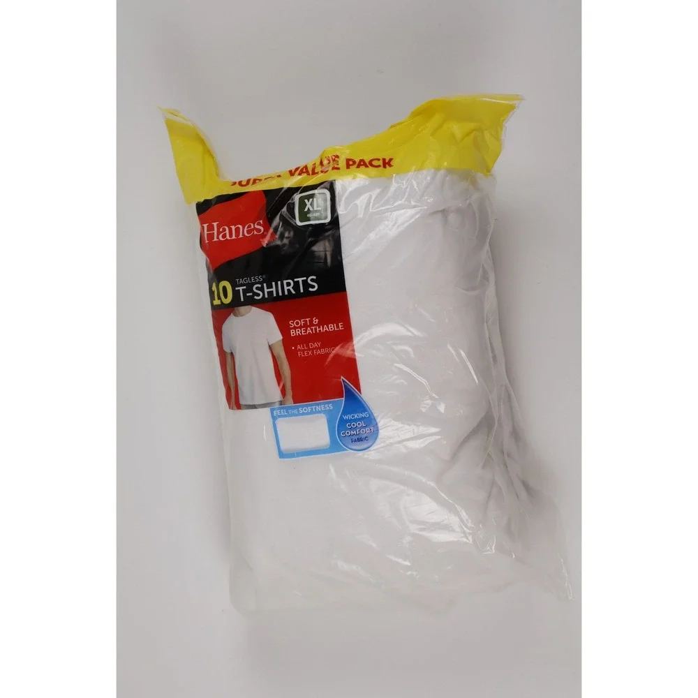 Hanes T-Shirts 10 Pack Tagless Crew Neck White Solid XL 100% Cotton NWT